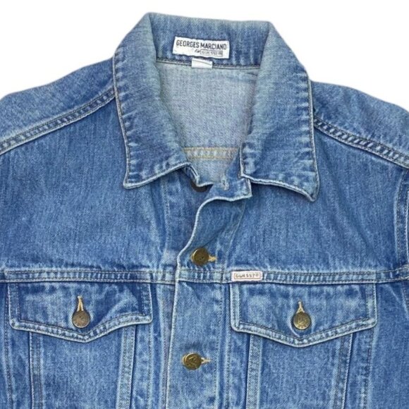 Vtg 80s Guess George Marciano Jean Trucker Jacket M Denim USA 1986 Preppy Cowboy - Picture 11 of 16